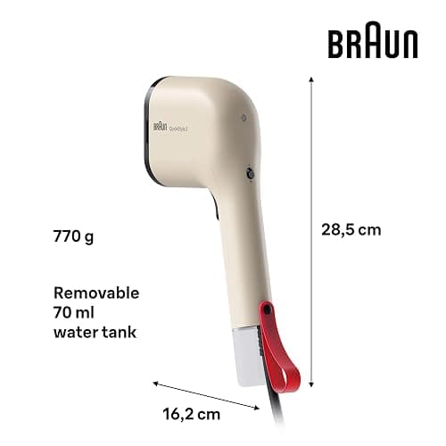 Braun QuickStyle 3 GS3012BG, kompakter und leichter Steamer, Dampfglätter mit schneller Aufheizung, Dampf 20 g/min, abnehmbarer 70 ml Tank, hitzebeständige Tasche, 1100W, Beige thumbnail 3