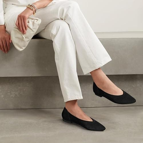 TINGRISE Women's Flats Shoes Pointed Toe Knit Ballet Comfortable Dressy Slip On Flat thumbnail 6