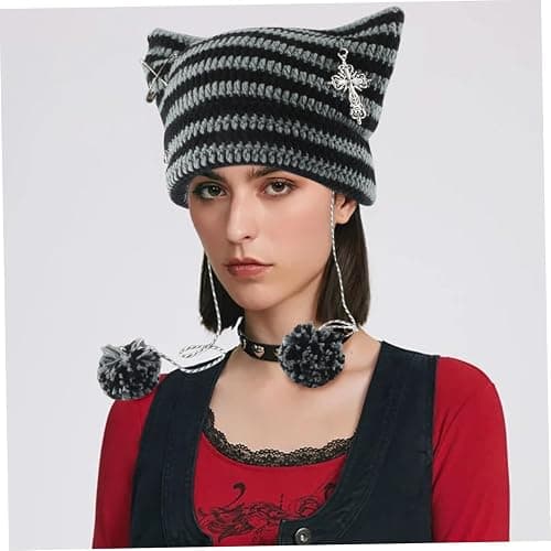 WQEDVN Cat Ear Beanie, Cat Hat for Women, Hat with Ears, Cat Ear Hat, Cat Beanie, Crochet Knitted Hats, Winter Hats for Women, for Girls Adults Kids Cat Gifts for Women (Black) thumbnail 4