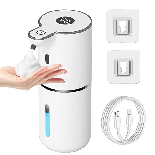 OHIFAST Automatic Foaming Soap Dispenser Touchless, USB Rechargeable Smart Hand Soap Dispenser, 6-Level Adjustable, 12.8oz/380mL Wall Mounted for Bathroom Kitchen Dish Soap-White - Image 1