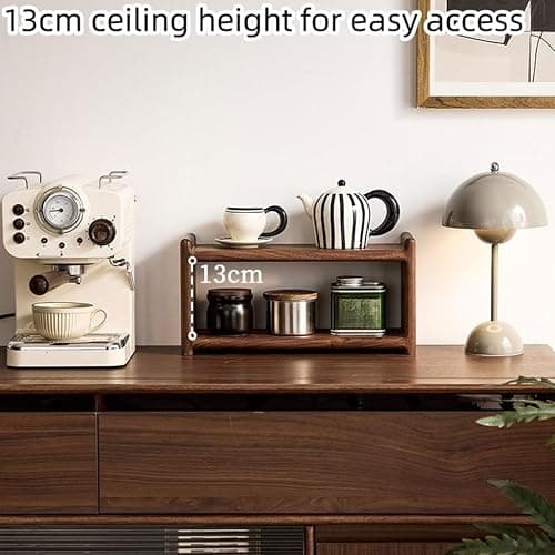 QDZC Organisateur de station à café sur comptoir, support à mugs en bois 2 niveaux, étagère de comptoir de cuisine pour accessoires de bar à thé et à café, support pour matcha brown thumbnail 7
