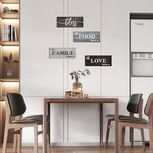 Creoate 4 Pieces Bless Food Family Love Signs for Kitchen Wall Decor Plaque, Home Farmhouse Rustic Decor, Wood Wall Hanging Decorations for Dining Room Kitchen, Christmas Gift for Home, Small (4 x 10 Inches) thumbnail 5