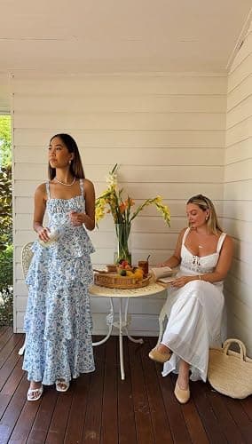 Fisoew Womens Floral Maxi Dresses Spaghetti Strap Casual Sleeveless Ruffle Flowy Tiered Dress thumbnail 6