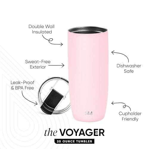 Simple Modern Travel Coffee Mug Tumbler with Flip Lid | Reusable Insulated Stainless Steel Cold Brew Iced Coffee Cup Thermos | Gifts for Women Men Him Her | Voyager Collection | 20oz | Blush thumbnail 3