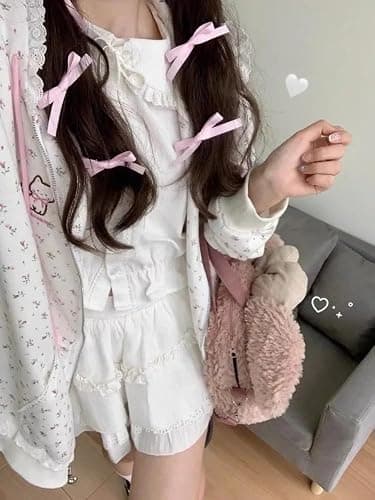 OATSBAS Women's Y2K Cute Floral Hoodies Kawaii Zip Up Hoodies Cartoon Cat Embroidery Oversized Pullover Sweatshirt thumbnail 7