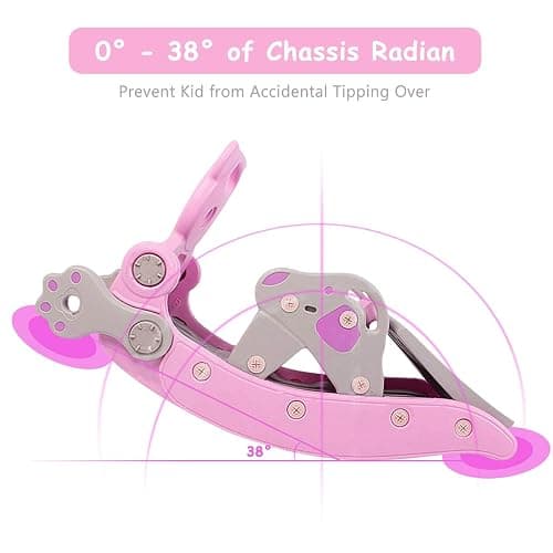 Costzon 5 in 1 Toddler Slide Rocking Toy, Slide for Kids with Detachable Stool, Basketball Hoop and Ring Game, Foldable Climber Playground Slide for Both Indoors Outdoor Use (Pink Bear) thumbnail 6