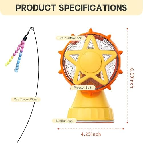 2-in-1 Interactive Cat Toy, Rotating Treat Dispenser with Strong Suction Cup & Teaser Wand, Adjustable Slow Feeder Puzzle Toy for Cats, Boredom Relief & Mental Stimulation Fits Kibble ,Treats (Yellow) thumbnail 2