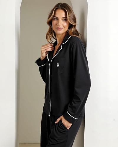 U.S. Polo Assn. Womens Pajama Set Long Sleeve Button Up Top and Pajama Pants thumbnail 3