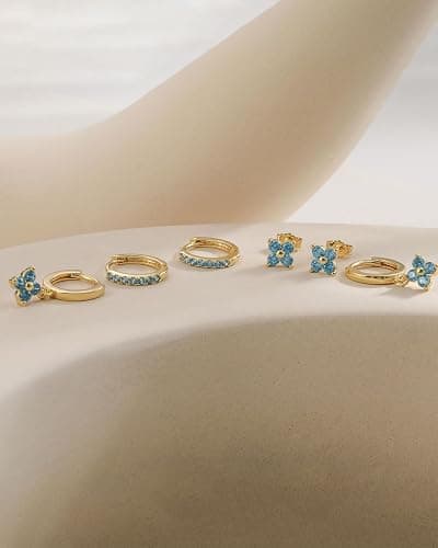FROLOVER 3 Pairs Gold Hoop Earrings Set for Women, Hypoallergenic 14K Gold Plated Huggie Earrings Stacks for Multiple Piercing Dainty Stud Earring Cartilage Birthstone Earring Women Jewelry Gift thumbnail 3