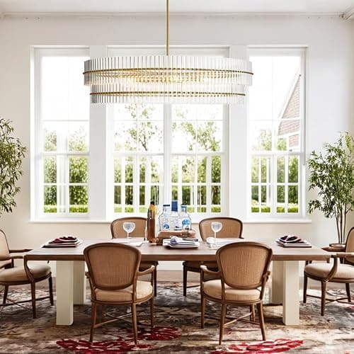 48" Crystal Fluted Glow Chandelier, Finial Details, Solid Crystal Craftsmanship, Fluted Modern Design, Bronze-Finished Iron Finials, Light, Bright, Airy Feel, Light Fixtures for Dining Room thumbnail 5