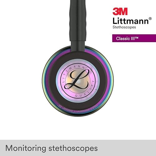 3M Littmann Classic III Monitoring Stethoscope, 5870, More Than 2X as Loud*, Weighs Less**, Stainless Steel Rainbow-Finish Chestpiece, 27" Black Tube, Stem and Headset - Black Tube, Stem, Headset - Rainbow - Finish Chestpiece thumbnail 7