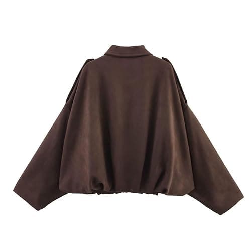 Xunger Women's Faux Suede Bomber Jacket Spring Lapel Pilot Coat Casual Oversized Long Sleeves Trendy Streetwear Outerwear thumbnail 3