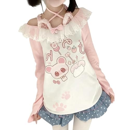 Y2K Cutecore Kawaii Sweet Shirt Women Long Sleeve Oversize Japan Cartoon Print Cute Teen Tshirt Top Clothes - Image 1