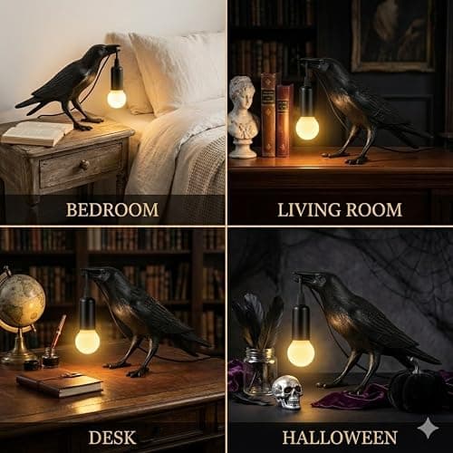 OVANUS Crow Lamp Gothic Decor, Raven Table Lamp with Adjustable Brightness, Dark Academia Aesthetic Night Light for Bedroom, Halloween Black Bird Lamp, Unique Gift thumbnail 4