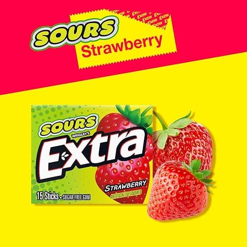 EXTRA SOURS Strawberry Fruit Gum Sugar Free Candy Sour Gum Pack 10Ct | Sugar Free sour gum with fresh breath on-the-go flavor; 10 count gum packs for purse essentials, bag, car, work thumbnail 5