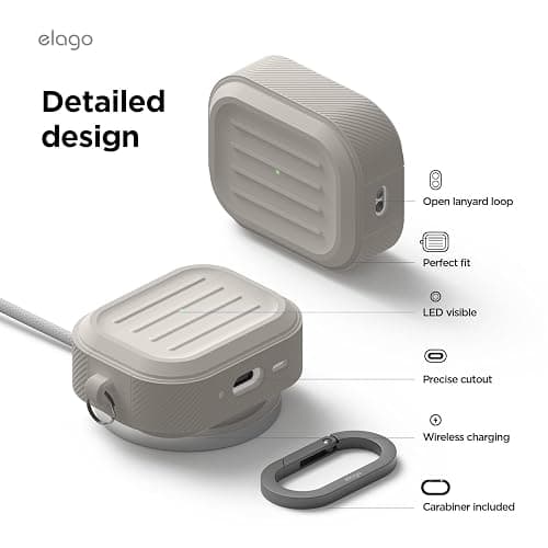 elago Armor Case Compatible with AirPods Pro 3 Case - Carabiner Included, Supports Wireless Charging, Shock Resistant, Full Protection (Stone) thumbnail 5