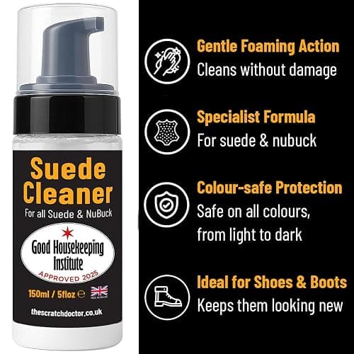 Suede & Nubuck Cleaner Foam 150ml for Shoes, Boots, Sandals, Trainers | Clean & Protect Dirt & Stains | Includes 3 Sided Suede Brush & Cleaning Cloth thumbnail 2