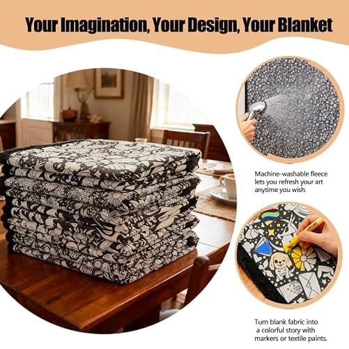 DIY Coloring Blanket, Washable Color Your Own Fleece Throw Blanket for Kids and Adults Soft Cozy Art Project, 46x56 Inch, Creative Home Bedroom Decor and Family Activity Gift (F) thumbnail 6