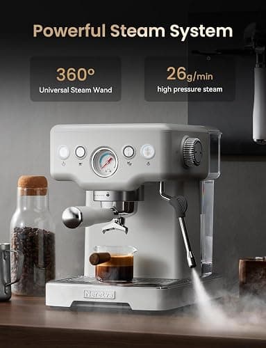 Neretva Espresso Machine, 15 Bar Espresso Coffee Machine with Visible Pressure Guage Professional Espresso Maker with Milk Frother & Stainless Steel for Home Barista Latte and Cappuccino Maker - White thumbnail 6