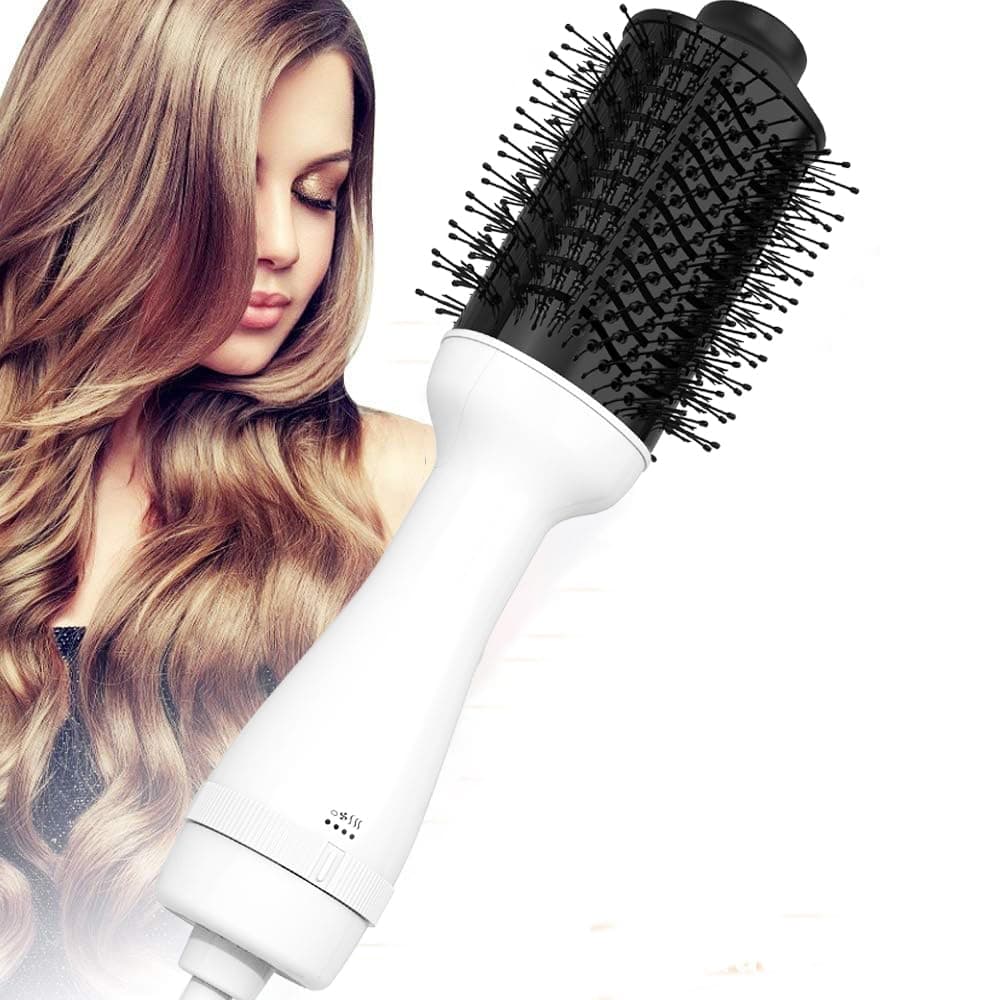 AU Plug Blowout Brush, 1200W One Step Hair Dryer & Hair Brush & 75mm Oval Shape Hair Styler & Volumizer 4-in-1 Hot Air Brush Negative Ion Blow Dry Brush for Smooth Frizz-Free Results for All Types (White) - Image 1