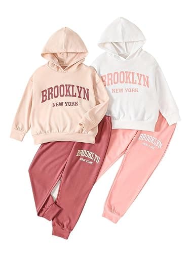 Fdqin Girl's Tracksuit Sets 4 Piece Outfits Cute Hoodie Matching Jogger Sweatpants Clothes Set for 3-14 Years - Image 1
