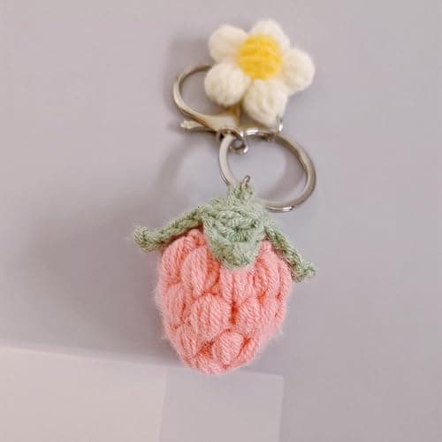 Ensiolau Keychain Handmade Weaving Cute Strawberry Flower Keychains Gift for Car keys Bag Wallet Purse Women Girls thumbnail 8
