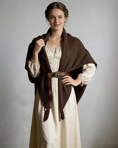 Women's Medieval Renaissance Knit Triangle Shawl Wrap for Ren Faire | Outlander Sontag Shawl Sweater, Halloween, Peasant Elf Fairy Witch Victorian Shoulder Cape, LARP, Wedding, Winter thumbnail 4