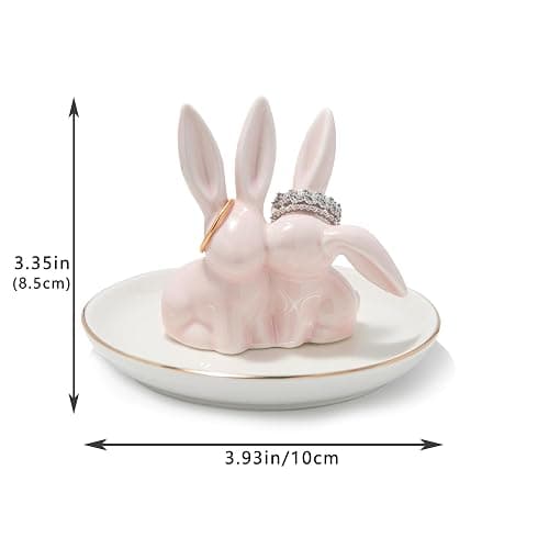 Bunny Ring Holder - Ceramic Jewelry Dish for Rings, Earrings, Necklace Organizer - Rabbit Trinket Tray, Wedding Engagement Holder (Pink) thumbnail 3
