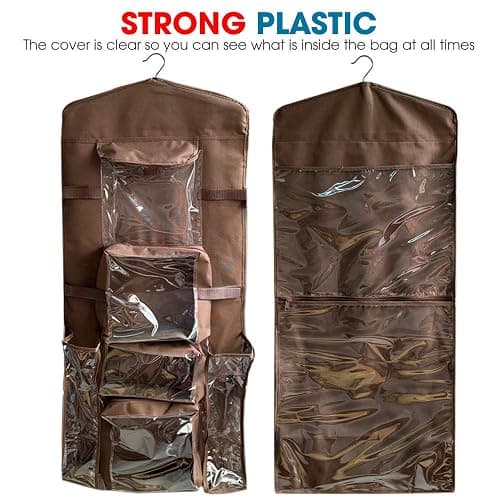 ProPik Hanging Double Sided Wrapping Paper Storage Organizer with Multiple Pockets, Organize your Gift Wrap, Gift Bags, Bows, Ribbons 40"X17" Fits 40 Inch Rolls Clear PVC Bag (Brown) thumbnail 4