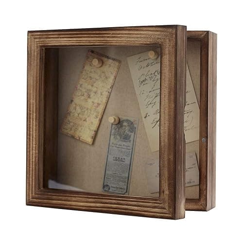 Freezing point Shadow Box Frame 8x8 Shadow Boxes Display Case with Linen Back Memorabilia Awards Medals Bouquet Photos Picture Badge Wedding Memory Box for Keepsakes Carbonized Small Pin Board - Image 1