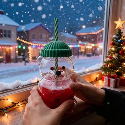Bear Straw Cup, Cute Baby Straw Cups Glass, Honey Bear Cup with Straws, Cute Mugs for Coffee Drinks Milk Tea Juice 20oz Honey Bears Straw Cups for Home Party Holiday Christmas thumbnail 4