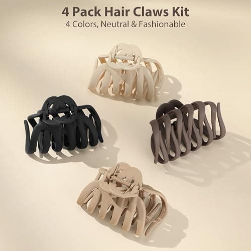Shinowa Hair Clip Set, 4 Pack Hair Claws for Thick Hair, Large Hair Clips in 4 Neutral Colors, Non-slip Claws Jaw Clips for Women, Strong Hold for Girls Long Hair thumbnail 2
