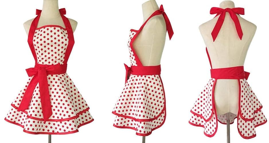 Hyzrz Lovely Handmade Cotton Retro Aprons for Women Girls Cake Kitchen Cook Apron for Mother's Gift (Red Dot) thumbnail 5