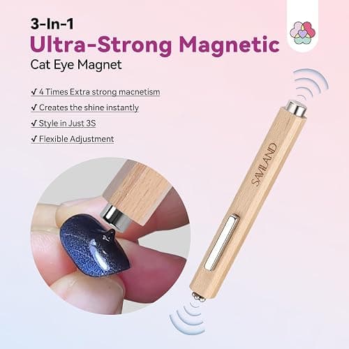 SAVILAND Cat Eye Magnetic for Nail: 3-in-1 Cat Eye Gel Nail Polish N35 Neodymium Strong Suction Magnet Wand Stick Diverse Effect Double Ended Manicure Salon Design Art Tools Set Accessories thumbnail 2
