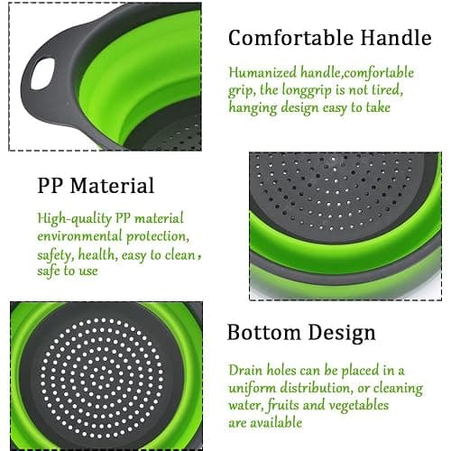 Surwin 2 Pcs Collapsible Colanders, Big Small Combination Silicone Colander, Foldable Filter Drain Baskets, Kitchen Strainer for Draining Pasta Fruits Vegetable Colanders (Blue,Set of 2) thumbnail 3