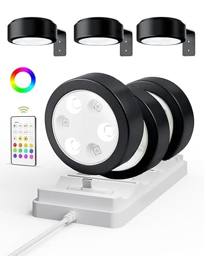 EZVALO Picture Lights for Wall, Rechargeable Battery Magnetic Poster Lights with 3 Color Temps & 12 RGB, Remote Dimmable Timer Light, Wall Decor Light for Art Display (6 Pack with Charging Station) - Image 1