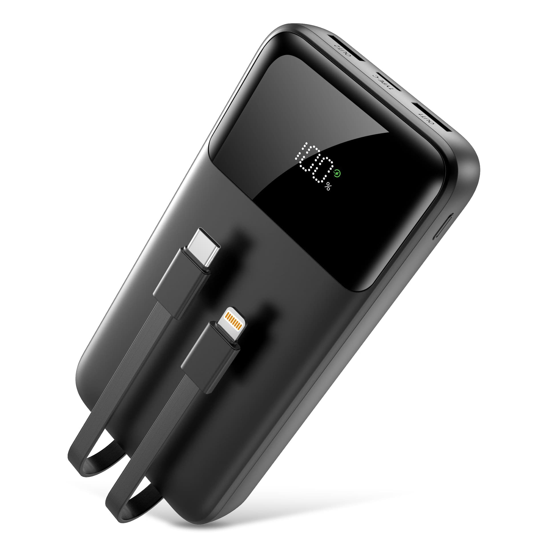 Power Bank 22.5W Fast Charging, 20000mAh Portable Charger Built-in Cables with USB-C 5 Outputs and 2 inputs Portable Charger, LCD Display Battery Charger for iPhone and Android Phones, iPad etc. - Image 1