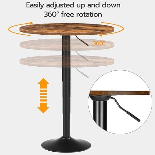 HOOBRO Bar Table, Height-Adjustable Round Pub Table 27-35.4 Inches with Sturdy Base, Modern Style, Easy to Assemble, Suitable for Small Space, Rustic and Black BF58BT01G1 thumbnail 6