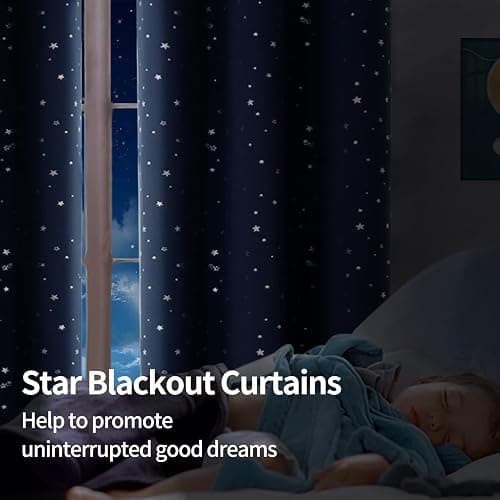 BGment Kids Blackout Curtains for Boys Bedroom, Star Curtains Thermal Insulated Grommet Window Drapes for Nursery, Set of 2 Panels (42 x 63 Inch, Navy Blue) thumbnail 3