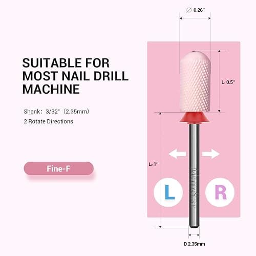 MelodySusie Ceramic Nail Drill Bit, 3/32'' Smooth Round Top Large Barrel Bits, Suitable for Manicure Pedicure Cuticle Gel Polishing, Beginners Bits, Pink, Series Bit-S, Fine thumbnail 5