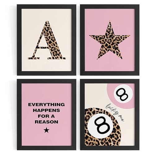 DSHFG Preppy Pink Leopard Cheetah Room Decor Y2K Cheetah Posters for College Dorm Wall Art Prints 4Pcs, Initial A Personalized Pink Lucky 8 Ball Poster for Teen Girls Bedroom Bathroom 8x10 Unframed - A 8Ball - Image 1