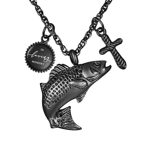 XIUDA Fish Urn Cremation Necklace for Ashes Urn Necklaces for Human Ashes in Loving Memory of Dad Fishing Locket Ashes Holder Keepsake Cremation Memorial Pendant Jewelry - Image 1