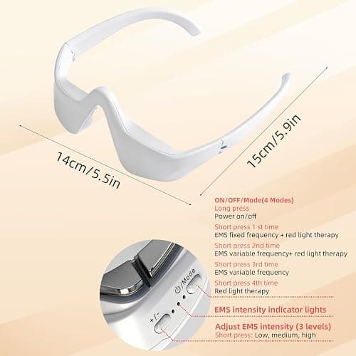 Unter-Augen Rotlichttherapie Brille, Augenmassagegerät mit 3 Einstellbar Mikrostrom, 4 Modi, Rote Lichttherapie-Brille zur Erleichterung der Augenbelastung, Beseitigung dunkler Augenringe thumbnail 7