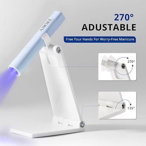 AIRSEE Mini Handheld UV Light for Gel Nails with Stand, Home & Travel,Blue | 2 Timers & Cordless,Portable Rechargeable Nail Lamps for Fast Extension,Rhinestone Glue Decoration,Gel Nail Strips thumbnail 5