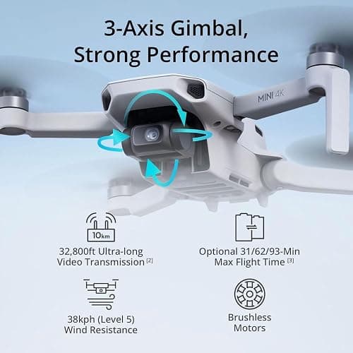 DJI Mini 4K Camera Drone Combo, Drone with 4K UHD Camera for Adults, Under 249 g, 3-Axis Gimbal Stabilization, 10km Video Transmission, Auto Return, 2 Batteries for 62-Min Max Flight Time, QuickShots thumbnail 3