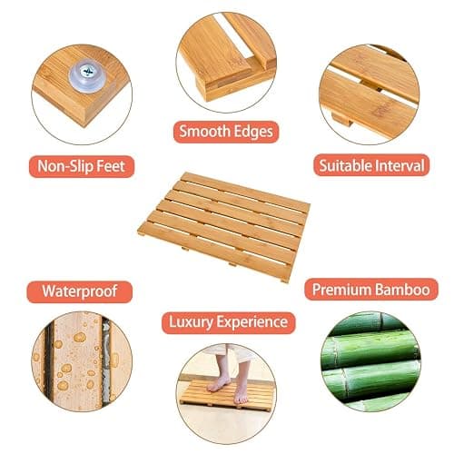 Bath Mat for Luxury Shower - Non-Slip Bamboo Sturdy Water Proof Bathroom Carpet for Indoor or Outdoor Use thumbnail 6