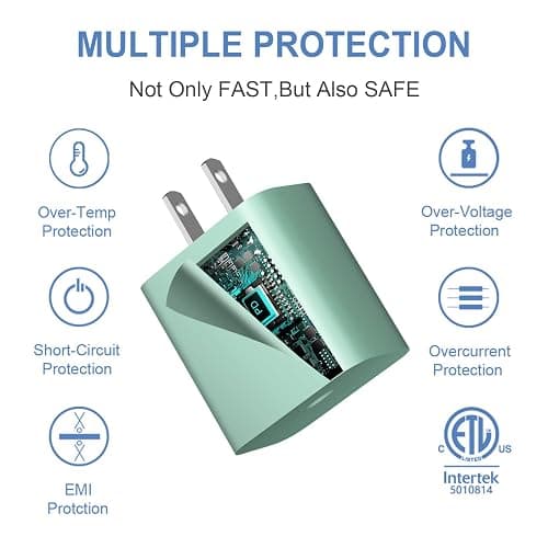 USB C Charger Block iPhone Charger Block Type C Charger 2-Pack for iPhone 16/16 Plus/16 Pro/16 Pro Max/iPhone 15/15 Plus/15 Pro/15 Pro Max/iPhone 14/14 Pro Max/13/13 Mini/12 Pro Max/Samsung(Green) thumbnail 3
