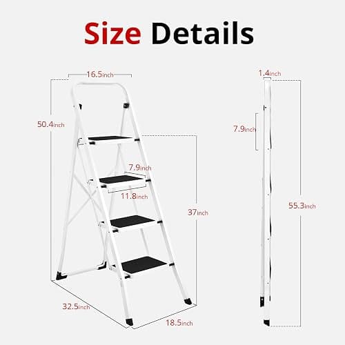HBTower Step Ladder Folding Step Stool for Adults with Anti-Slip Pedal,330 lbs Capacity for Kitchen, Home,White thumbnail 2