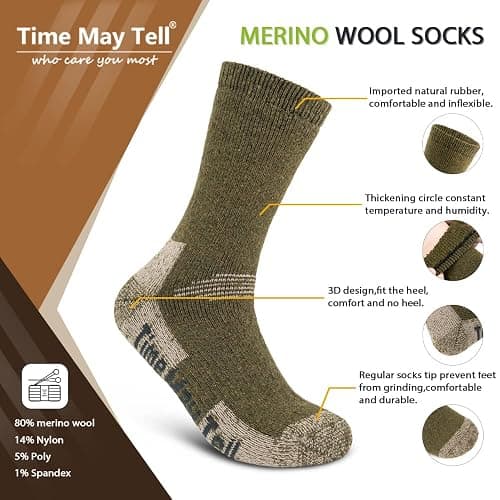 Time May Tell Mens Merino Wool Hiking Cushioning Socks For Outdoor Wool-Socks-For-Mens 3 Pack thumbnail 4