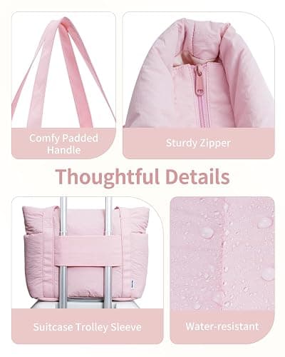Narwey Puffer Tote Bag for Women Work with Laptop Compartment, Puffy Quilted Work Tote Bags for Travel Carry on Teacher Nurse thumbnail 5